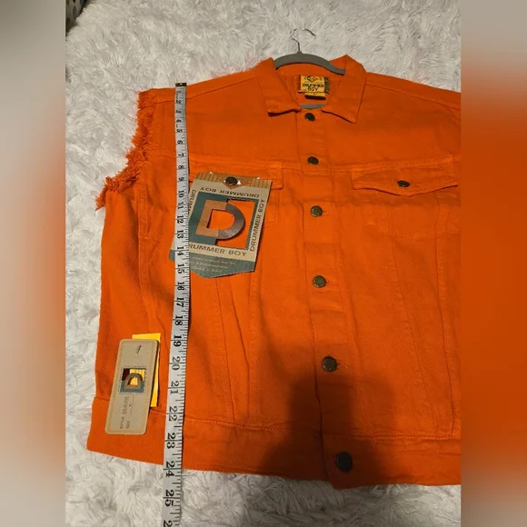 NWT Vintage 90s Deadstock Drummer Boy denim Jeans Jacket Vest Color Orange Sz M - Picture 4 of 8